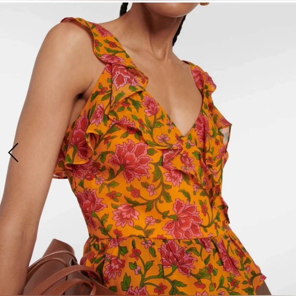 Veronica Beard designer Randa blouse 100% silk orange floral size 4 - Picture 4 of 16